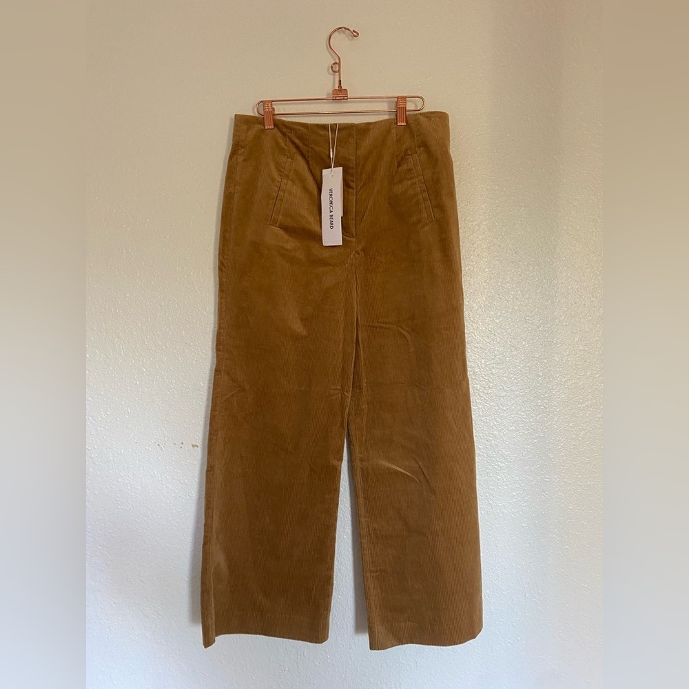 NWT Veronica Beard High-Waist Wide-Leg Corduroy Dova Pants in Camel - Picture 2 of 11